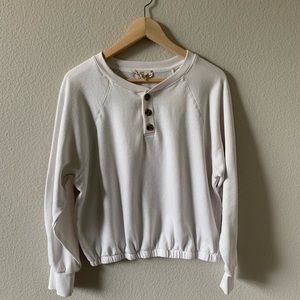 White Cinched Sweater with Buttons